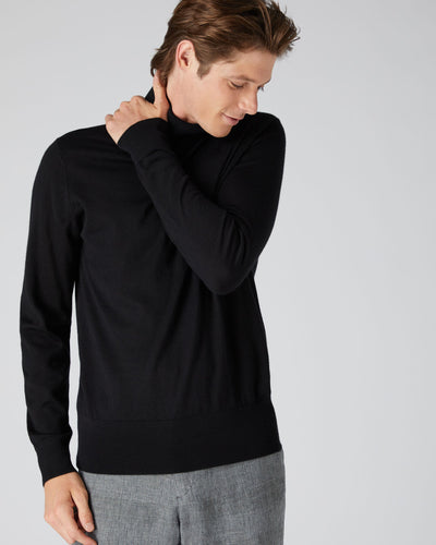 N.Peal Men's Pimlico Fine Gauge Cashmere Roll Neck Jumper Black