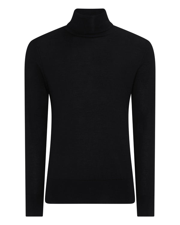 N.Peal Men's Pimlico Fine Gauge Cashmere Roll Neck Jumper Black