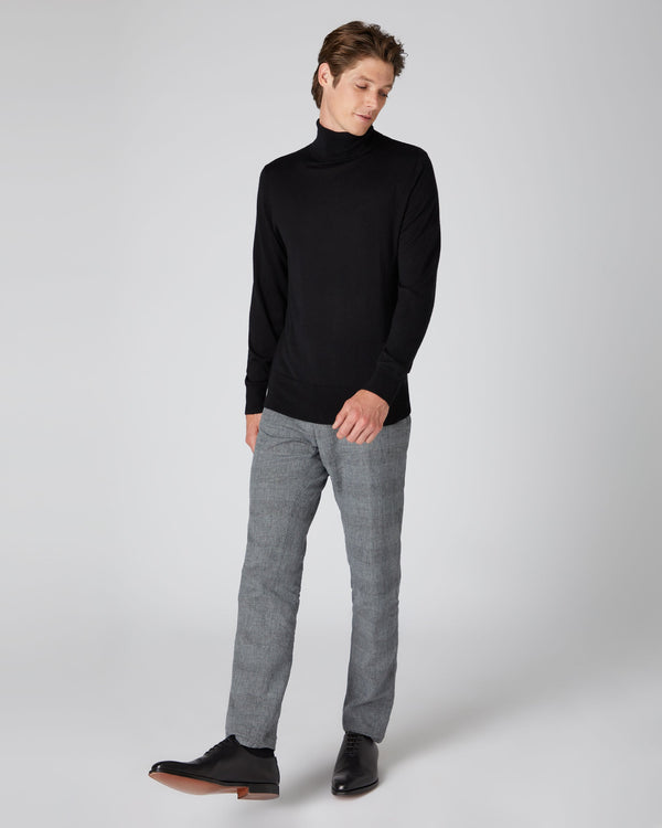 N.Peal Men's Pimlico Fine Gauge Cashmere Roll Neck Jumper Black