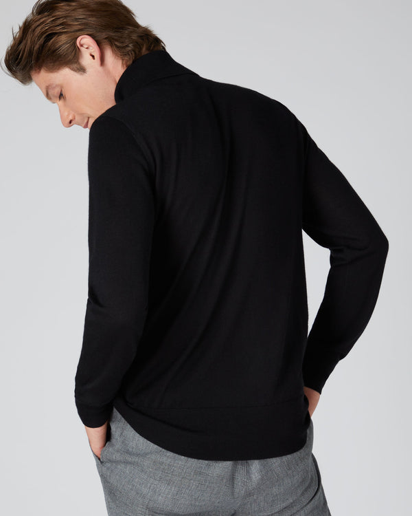 N.Peal Men's Pimlico Fine Gauge Cashmere Roll Neck Jumper Black