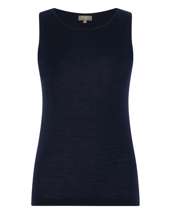 N.Peal Women's Ella Superfine Cashmere Shell Top Navy Blue