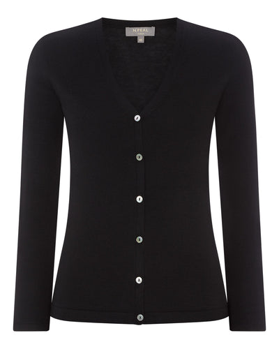 N.Peal Women's Mia Superfine Cashmere V Neck Cardigan Black