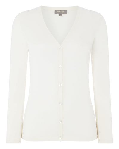 N.Peal Women's Mia Superfine Cashmere V Neck Cardigan New Ivory White