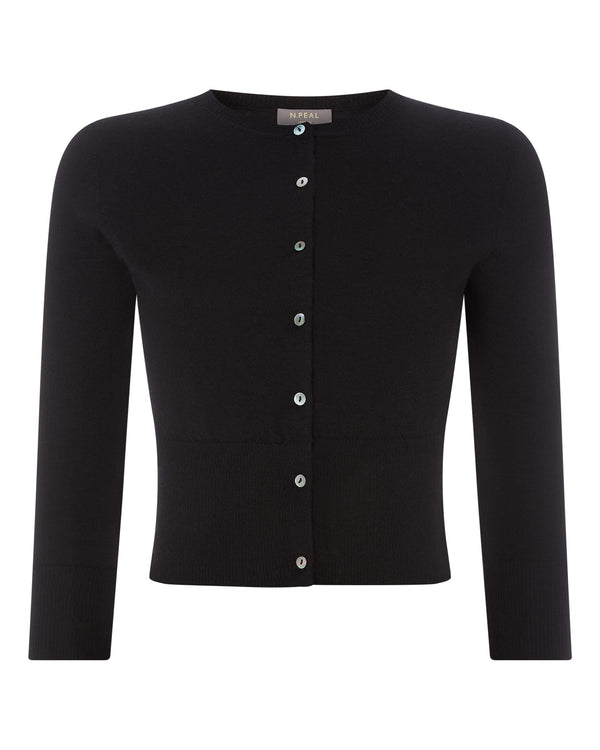 N.Peal Women's Darcie Superfine Cashmere Cropped Cardigan Black