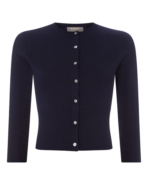 N.Peal Women's Darcie Superfine Cashmere Cropped Cardigan Navy Blue