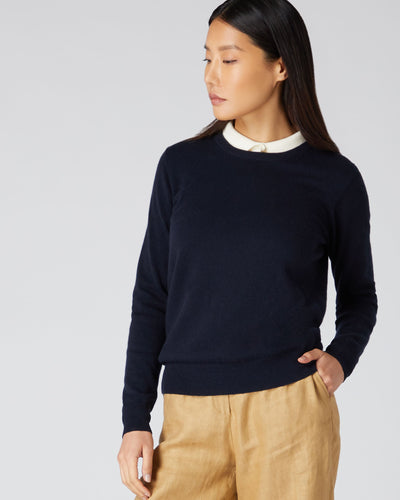 N.Peal Women's Evie Classic Round Neck Cashmere Jumper Navy Blue
