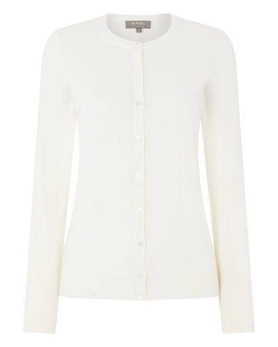 N.Peal Women's Round Neck Cashmere Cardigan New Ivory White