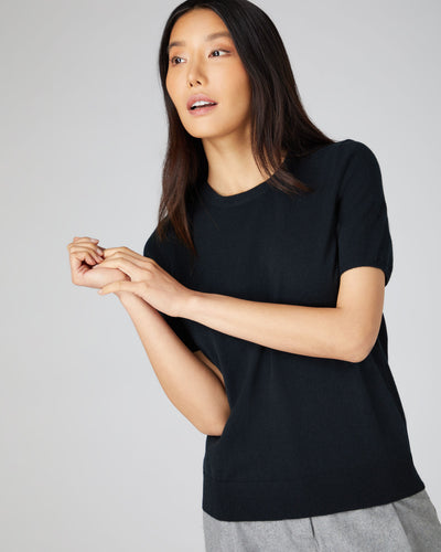 N.Peal Women's Milly Classic Cashmere T-Shirt Black