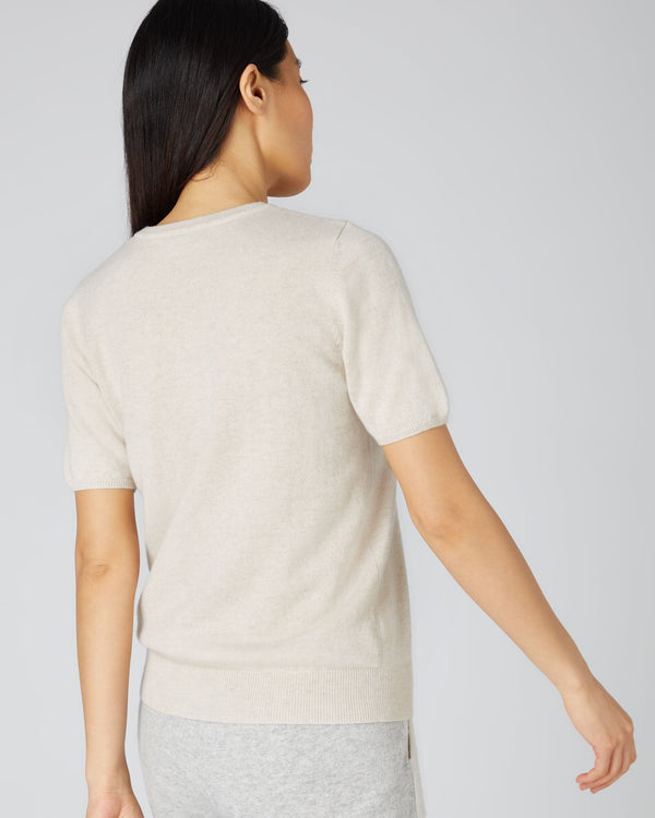 N.Peal Women's Milly Classic Cashmere T-Shirt Ecru White