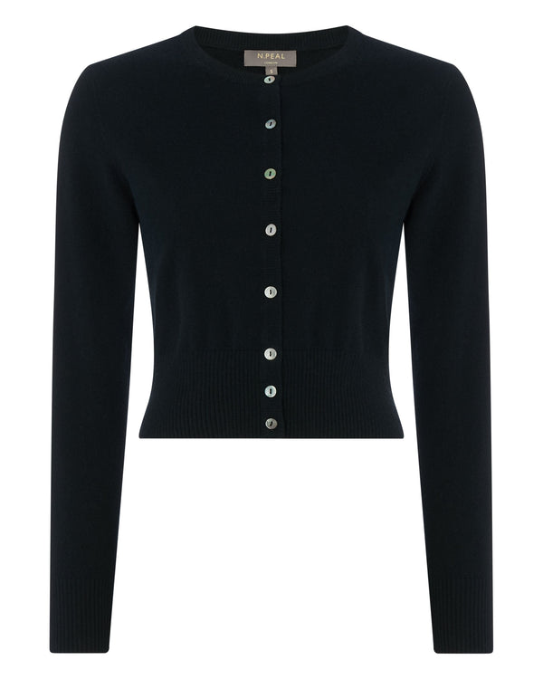 N.Peal Women's Ivy Cropped Cashmere Cardigan Black