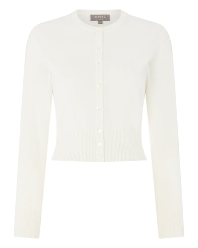 N.Peal Women's Ivy Cropped Cashmere Cardigan New Ivory White
