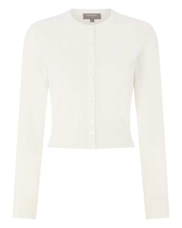 N.Peal Women's Ivy Cropped Cashmere Cardigan New Ivory White