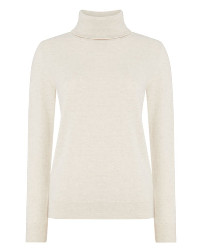 N.Peal Women's Polo Neck Cashmere Jumper Ecru White