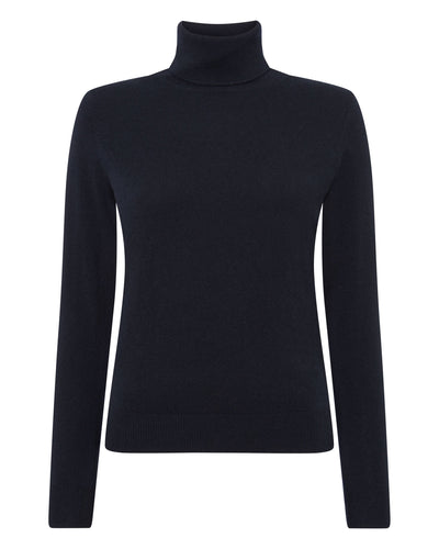 N.Peal Women's Luna Roll Neck Cashmere Jumper Navy Blue