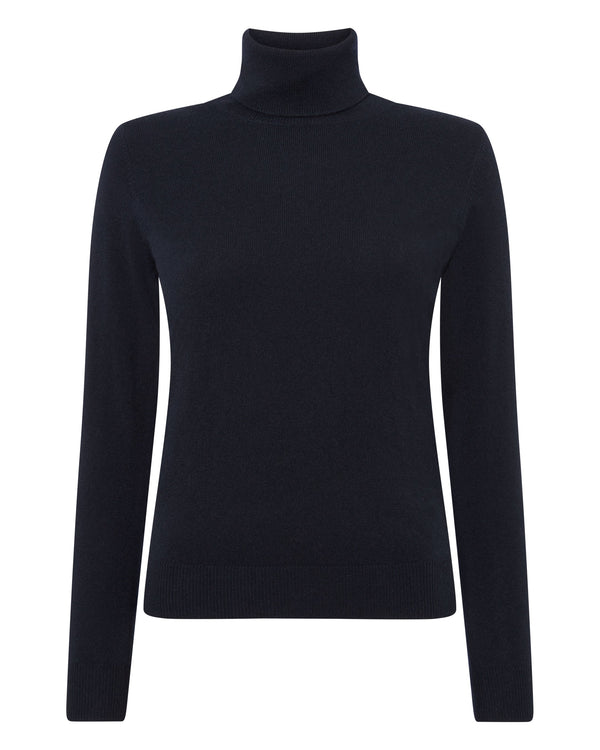 N.Peal Women's Luna Roll Neck Cashmere Jumper Navy Blue