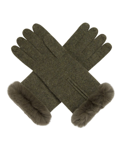 N.Peal Women's Fur Trim Cashmere Gloves Moss Green