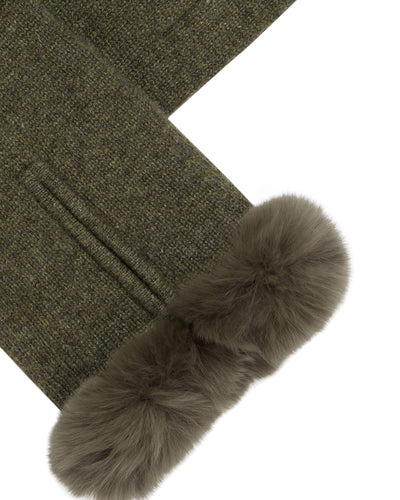 N.Peal Women's Fur Trim Cashmere Gloves Moss Green