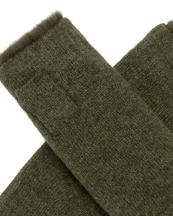 N.Peal Unisex Fur Lined Fingerless Cashmere Gloves Moss Green