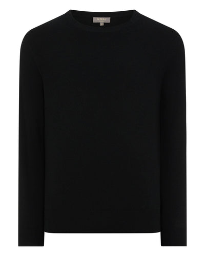 N.Peal Men's Oxford Round Neck Cashmere Jumper Black