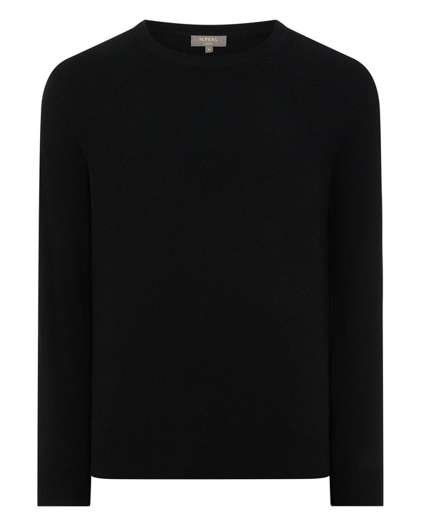 N.Peal Men's Oxford Round Neck Cashmere Jumper Black