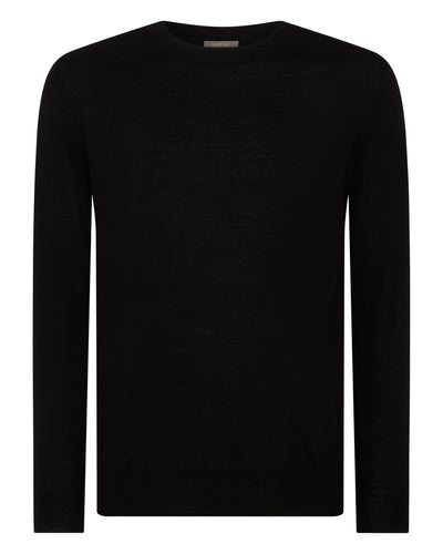 N.Peal Men's Covent Fine Gauge Cashmere Round Neck Jumper Black