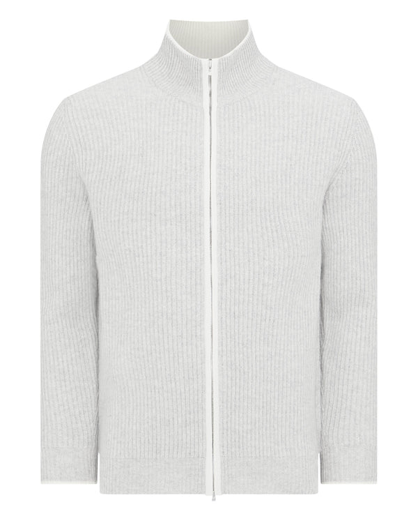 N.Peal Men's Ribbed Zip Through Cashmere Cardigan Fumo Grey