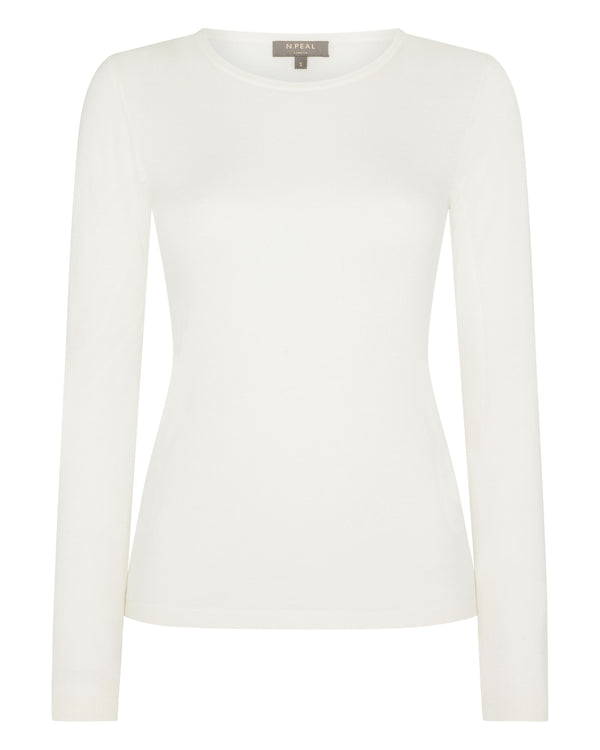 N.Peal Women's Eden Superfine Cashmere Round Neck Top New Ivory White