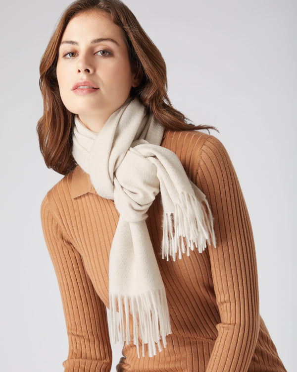 N.Peal Unisex Large Woven Cashmere Scarf Ecru White