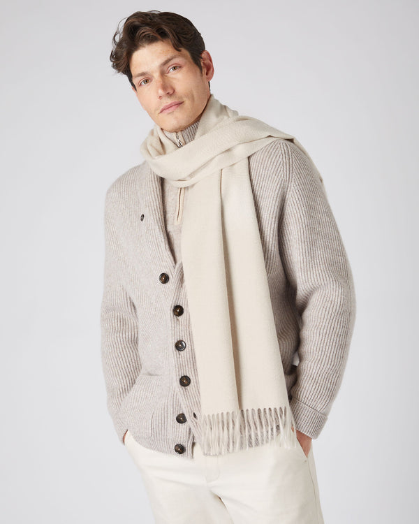 N.Peal Unisex Large Woven Cashmere Scarf Ecru White