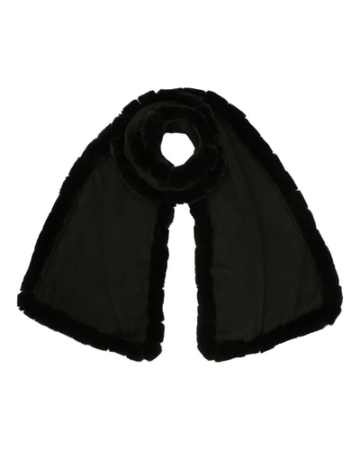 N.Peal Women's Meribel Woven Fur Trim Scarf Black