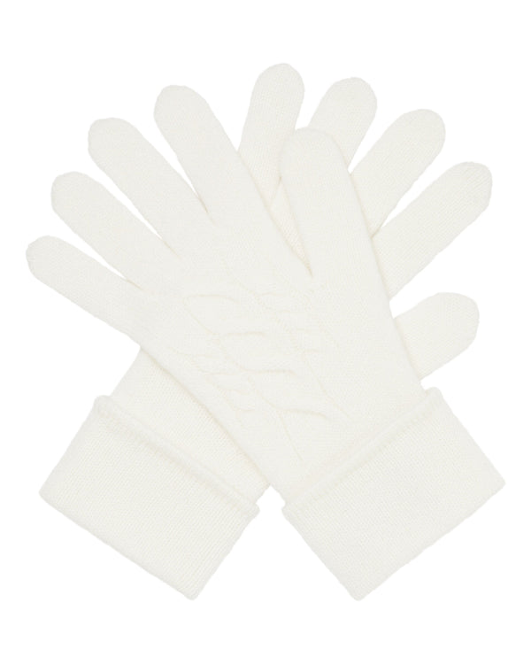 N.Peal Women's Cable Cashmere Gloves New Ivory White
