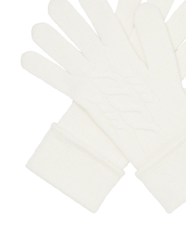 N.Peal Women's Cable Cashmere Gloves New Ivory White