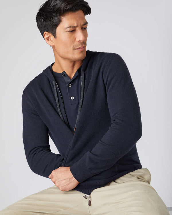 N.Peal Men's Ladbroke Cashmere Hoodie Navy Blue