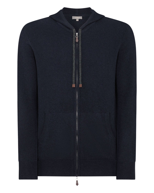 N.Peal Men's Ladbroke Cashmere Hoodie Navy Blue