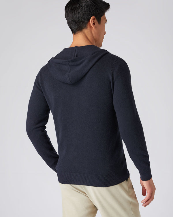 N.Peal Men's Ladbroke Cashmere Hoodie Navy Blue