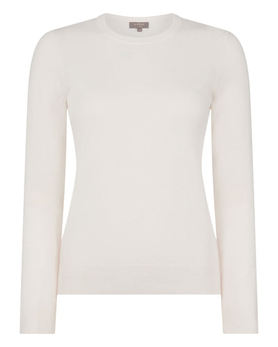 N.Peal Women's Evie Classic Round Neck Cashmere Jumper New Ivory White