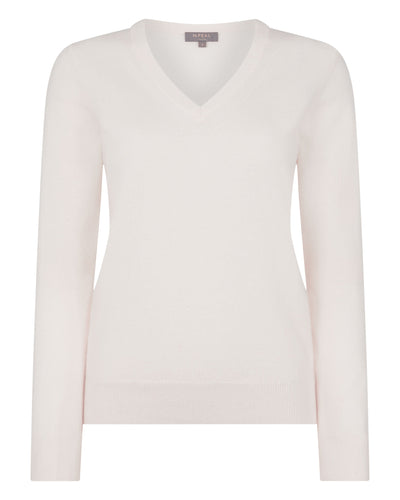 N.Peal Women's V Neck Cashmere Jumper New Ivory White