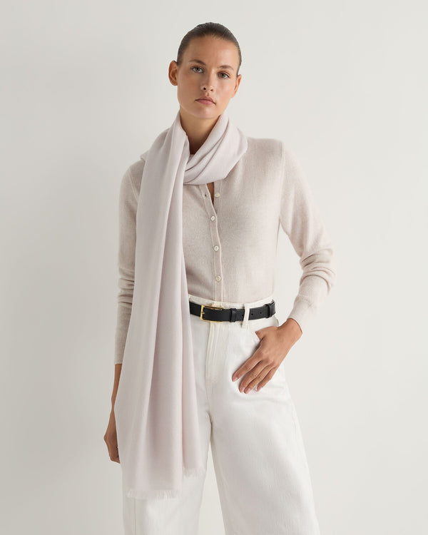 N.Peal Unisex Short Ribbed Cashmere Scarf Frost White