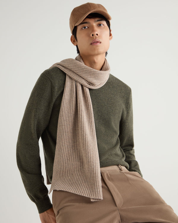 N.Peal Unisex Short Ribbed Cashmere Scarf Oatmeal Brown