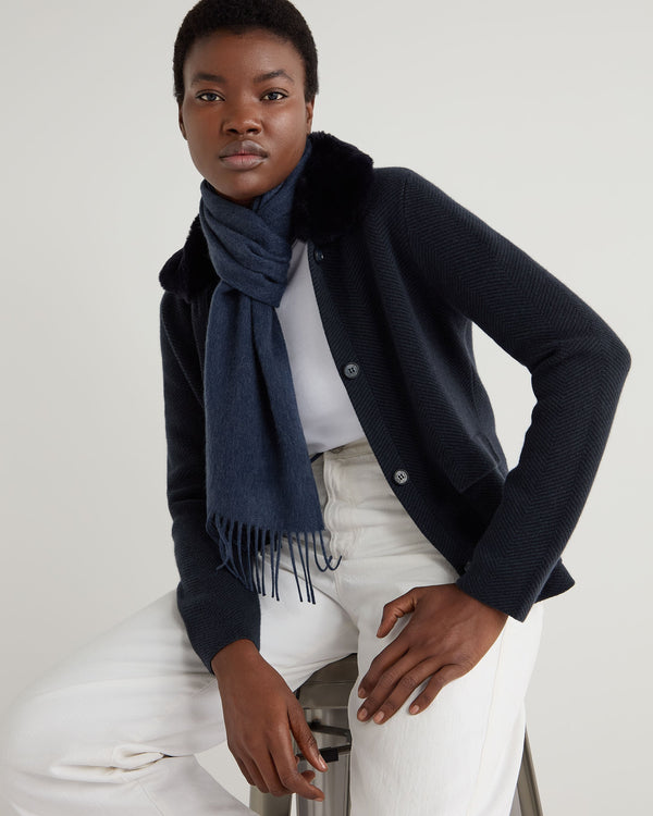 N.Peal Unisex Woven Cashmere Scarf Caviar Blue