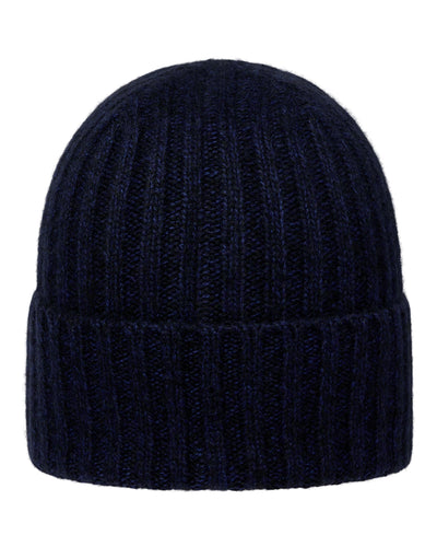 N.Peal Unisex Chunky Ribbed Cashmere Hat Navy Blue Melange