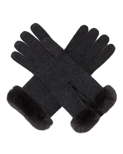 N.Peal Women's Fur Trim Cashmere Gloves Dark Charcoal Grey