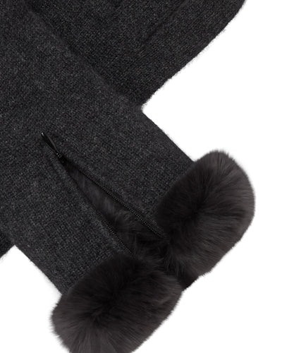 N.Peal Women's Fur Trim Cashmere Gloves Dark Charcoal Grey