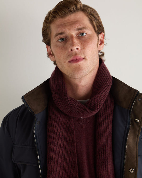 N.Peal Unisex Ribbed Cashmere Scarf Claret Red