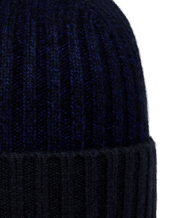 N.Peal Unisex Chunky Rib Contrast Cashmere Hat Navy Blue Melange