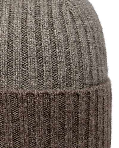 N.Peal Unisex Chunky Rib Contrast Cashmere Hat Wood Smoke Brown