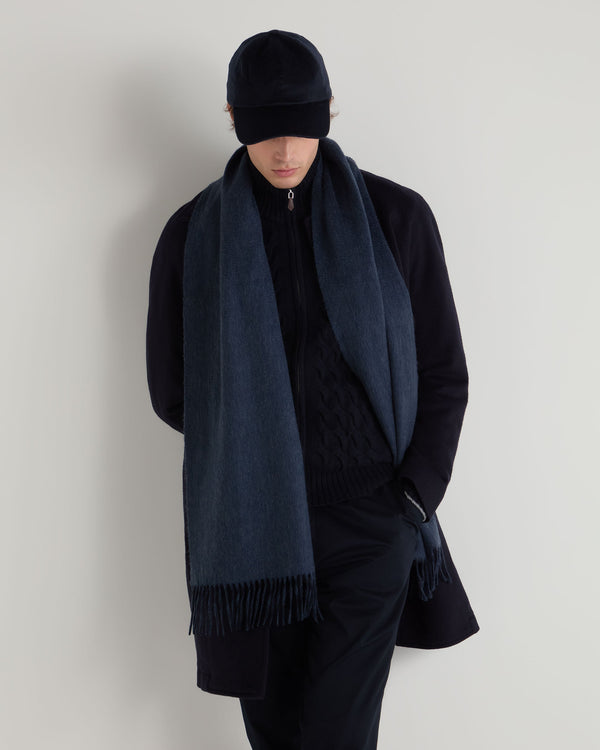 N.Peal Unisex Doubleface Woven Cashmere Scarf Navy Blue