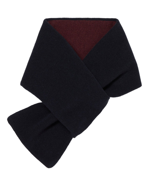 N.Peal Men's Two Tone Small Cashmere Scarf Navy Blue + Claret Red