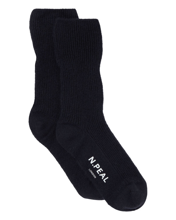 N.Peal Unisex Cashmere Rib Bed Socks Navy Blue