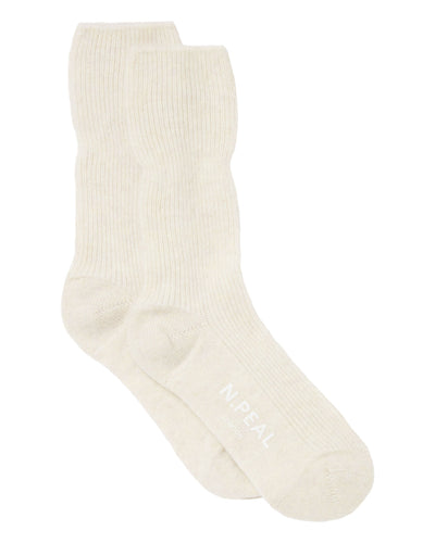 N.Peal Unisex Cashmere Rib Bed Socks New Ivory White